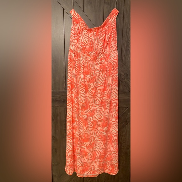 GAP Neon Pink and White Leaf print Maxi dress with pockets, NWT, sz XL - Picture 3 of 7
